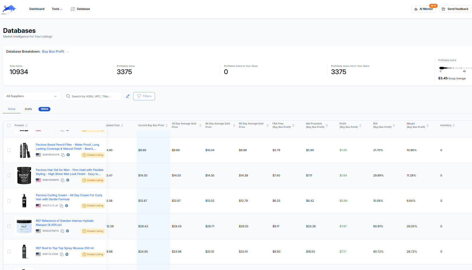 Apex Market Intelligence Database dashboard