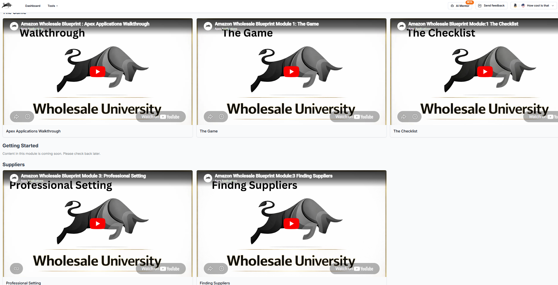 Apex University course modules for Amazon wholesale education