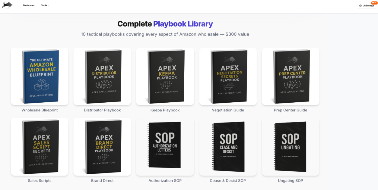Apex University Complete Playbook Library with 10 tactical playbooks for Amazon wholesale