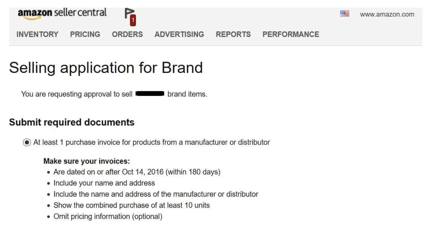 Amazon Seller Central ungating application portal